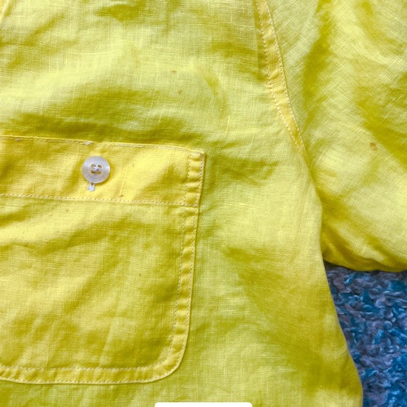 Ralph Lauren Vibrant Yellow Top Tie Front Blouse Cuffed Sleeve Linen Size Small - Picture 12 of 12
